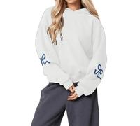 Genérico 2025 Womens Bow Print Hoodies Oversized Long Sleeve Drop Shoulder Graphic Hoodie Cute Sweater Fleece Sweatshirts (White,XL)
