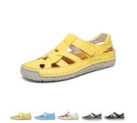 Genérico 2025 Women's Closed Toe Hollow Fisherman Sandals Summer Comfortable Roman Woven Soft Sole Lightweight Non-slip Beach Beach Shoes (Yellow,38)