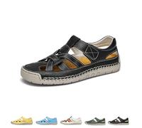 Genérico 2025 Women's Closed Toe Hollow Fisherman Sandals Summer Comfortable Roman Woven Soft Sole Lightweight Non-slip Beach Beach Shoes (Black,36)