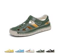 Genérico 2025 Women's Closed Toe Hollow Fisherman Sandals Summer Comfortable Roman Woven Soft Sole Lightweight Non-slip Beach Beach Shoes (Green,38)