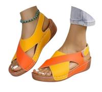 Genérico 2025 Women's Contrast Color Wedge Orthopedic Sandals Summer Contrast Color Crisscross Strap Open Toe Sandal Beach Shoes (42,Orange)
