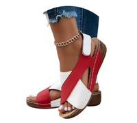 Genérico 2025 Women's Contrast Color Wedge Orthopedic Sandals Summer Contrast Color Crisscross Strap Open Toe Sandal Beach Shoes (40,Red)