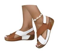 Genérico 2025 Women's Contrast Color Wedge Orthopedic Sandals Summer Contrast Color Crisscross Strap Open Toe Sandal Beach Shoes (42,Brown)