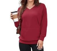 Genérico 2025 Women's Hatless V-Neck Hoodie with Pockets Women Long Sleeve Tops V-Neck Sweatshirt with Kangaroo Pocket (12,XXL)