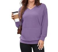 Genérico 2025 Women's Hatless V-Neck Hoodie with Pockets Women Long Sleeve Tops V-Neck Sweatshirt with Kangaroo Pocket (9,XXL)