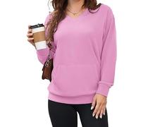 Genérico 2025 Women's Hatless V-Neck Hoodie with Pockets Women Long Sleeve Tops V-Neck Sweatshirt with Kangaroo Pocket (1,XXL)