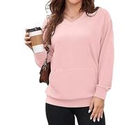 Genérico 2025 Women's Hatless V-Neck Hoodie with Pockets Women Long Sleeve Tops V-Neck Sweatshirt with Kangaroo Pocket (2,XXL)