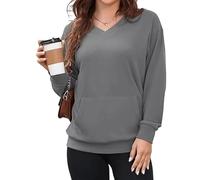 Genérico 2025 Women's Hatless V-Neck Hoodie with Pockets Women Long Sleeve Tops V-Neck Sweatshirt with Kangaroo Pocket (8,XXL)