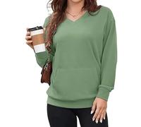 Genérico 2025 Women's Hatless V-Neck Hoodie with Pockets Women Long Sleeve Tops V-Neck Sweatshirt with Kangaroo Pocket (6,XXL)