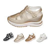 Genérico 2025 Women's Hollow Out Breathable Platform Wedge Sandals, Womens Orthopedic Roman Sandals, Casual Closed Toe Sandal (Gold,36)