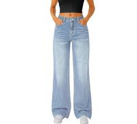 Genérico 2025 Womens Straight Leg Jeans Wide Leg High Waist Casual Stretch Baggy Jeans Y2k Clothes (Blue,XL)