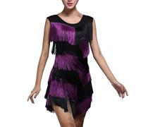 Genérico 2026 2026 Elegante Vestido Casual Mujer con Flecos para Baile presentaciones escénicas y espectáculos Festivos (Purple, M)