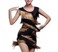 Genérico 2026 2026 Elegante Vestido Casual Mujer con Flecos para Baile presentaciones escénicas y espectáculos Festivos (Gold, S)