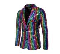 Genérico 2026 2026 Traje de Cuadros con Lentejuelas para Hombre Moderno Conjunto de actuación Deslumbrante para Escenario y Discoteca (Multicolour, XXXL)