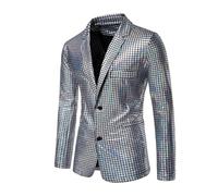 Genérico 2026 2026 Traje de Cuadros con Lentejuelas para Hombre Moderno Conjunto de actuación para Escenario y Discoteca Deslumbrante diseño Elegante (Silver, XXL)
