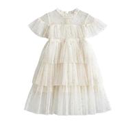 Genérico 2026 2026 Vestido Princesa con Lentejuelas Estrellas Luna Volantes Baile Niñas Pequeñas Elegante (Beige, 5-6 Years)