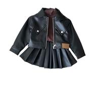 Genérico 2026 Abrigo de Cuero Juvenil con Falda Plisada Conjunto para niñas Estilo Moderno Chaqueta Informal Ligera Ropa Infantil Elegante (Black, 4-5 Years)
