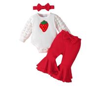Genérico 2026 Adorable mono con estampado de dibujos animados y pantalones acanalados con bandana para niñas de 0 a 18 meses. (Red, 0-3 Months)