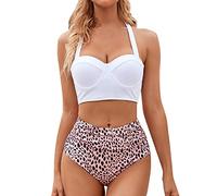 Genérico 2026 Bañador Bikini Mujer Amazon Espagne Tops + Shorts Swimsuit Push Front Print Women Piece Crop Cintura Swimwear High Two Ruched Bikini Up Wrap Swimswears Tankinis Set (White, XXL)