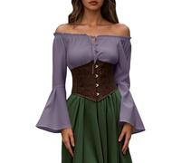 Genérico 2026 Blusa de Gasa con Hombros Descubiertos para Mujer, Estilo Medieval, Informal, con Mangas, Color Puro, Estilo Bohemio, para Uso Diario en Primavera y otoño.
