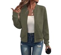 Genérico 2026 Bomber Jacket Women Textured Lightweight Zip Up Jackets Casual Stand Collar Zipper Coat Fall Fashion Outerwear Top (green,5XL)