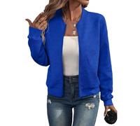 Genérico 2026 Bomber Jacket Women Textured Lightweight Zip Up Jackets Casual Stand Collar Zipper Coat Fall Fashion Outerwear Top (blue,4XL)