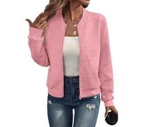 Genérico 2026 Bomber Jacket Women Textured Lightweight Zip Up Jackets Casual Stand Collar Zipper Coat Fall Fashion Outerwear Top (pink,M)