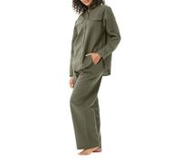 Genérico 2026 Camisa de manga larga de algodón y lino de color para mujer con bolsillo y pantalones de pierna recta de ajuste relajado Conjunto de dos piezas (Green, XL)