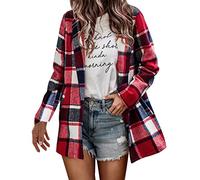Genérico 2026 Camisa Fina de Franela a Cuadros Ligera para Mujer Manga Larga raglán con Botones en Pecho Bolsillo Frontal Blusa versátil cárdigan y Chaqueta (Red, XXL)