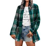 Genérico 2026 Camisa Fina de Franela a Cuadros Ligera para Mujer Manga Larga raglán con Botones en Pecho Bolsillo Frontal Blusa versátil cárdigan y Chaqueta (Green, XXXL)