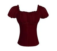 Genérico 2026 Camisa Medieval De Lino para Mujer- Elegante Y Vintage De Corta Informal De Color Liso con Hombros Descubiertos Corte Entallado Blusa GóTica Victoriana Versátil