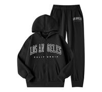 Genérico 2026 Chándal Infantil Forro Polar niña Conjunto Invierno Capucha Pantalones Deportivos Estampado Ropa Informal Dos Piezas cálida acogedora (Black, 7-8 Years)