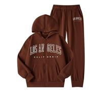 Genérico 2026 Chándal Infantil Forro Polar niña Conjunto Invierno Capucha Pantalones Deportivos Estampado Ropa Informal Dos Piezas cálida acogedora (Coffee, 5-6 Years)