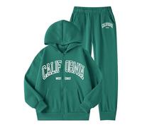Genérico 2026 Chándal Infantil Otoño Invierno con Estampado Sudadera Forro Acogedor Pantalones Deportivos Niños Niñas Conjunto Cremallera Cómodo Estaciones (Dark Green, 7-8 Years)