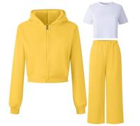 Genérico 2026 Chándal Polar Dos Piezas niñas Conjunto Deportivo Camiseta Manga Larga Pantalones Casual Juego cálido (Yellow, 7-8 Years)