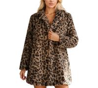 Genérico 2026 Chaqueta de lujo con estampado de leopardo sintético bolsillos abrigo manga larga prenda invierno cálida elegante (Brown, XXXXXL)