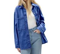 Genérico 2026 Chaqueta Entretiempo Mujer Chaqueta vaquera retro de manga larga para mujer, camisa informal holgada con bolsillos grandes en azul (Blue, L)
