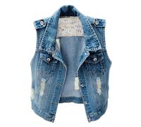 Genérico 2026 Chaqueta Entretiempo Mujer Kedera Gilet da donna in denim di jeans Classico Junior Giacca senza maniche effetto invecchiato con bottoni (Blue, XXXL)