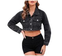 Genérico 2026 Chaqueta Entretiempo Mujer Veste en jean extensible pour femme (Black, S)