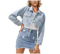 Genérico 2026 Chaqueta Entretiempo Mujer Veste en jean extensible pour femme (Blue, XS)