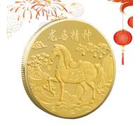 Genérico 2026 Chinese New Year Horse Coin - Gold Traditional Success Homes Decors, Commemorative Golds, Collectible Ornament | Chinesee Mascot Horses Pendant For Home School Offices Cafes