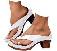 Genérico 2026 Chunky Heel Sandals for Women Summer Dressy Arch Support Comfortable Orthopedic Slip-On Open Toe Heeled Flops Party Wedding Shoes Casual Wedge (39,White)
