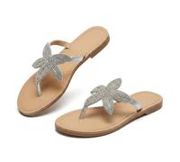 Genérico 2026 Comfortable Womens Dressy Platform Summer Flat Sandals Open Toe Slide Cute Shape Flip-Flops Summer Clip Toe Flip Flops Cute Starfish Flat Thong Sandals (Silver,41)