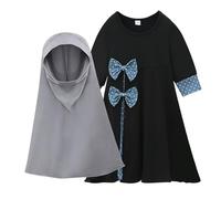 Genérico 2026 Conjunto Abaya Ramadán para Niñas con Hiyab Vestido Largo Burka Ropa Elegante Infantil para Celebraciones y Ocasiones (Black, 5-6 Years)
