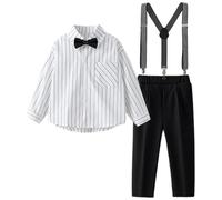 Genérico 2026 Conjunto de Camisa de Manga Larga para niños, Camisa clásica de Rayas con Pajarita para Uso Formal Escolar y Estilo Casual Diario para niños de 3 a 13 años. (Black, 3-4 Years)