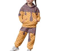 Genérico 2026 Conjunto de Dos Piezas con Capucha, Camiseta de Manga Larga y Pantalones Casuales con Estampado para niñas Grandes y jóvenes, Ajuste Suave y cómodo. (Brown, 2-3 Years)