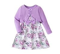 Genérico 2026 Conjunto de Dos Piezas de Vestido con Lazo y Manga Larga con Estampado de Flores para niña (Purple, 2-3 Years)