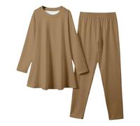 Genérico 2026 Conjunto de Dos Piezas para niñas pequeñas: Blusa de Manga Larga con Vestido y pantalón a Juego. Colores Suaves. Ideal para Uso Diario Informal. (Khaki, 11-12 Years)