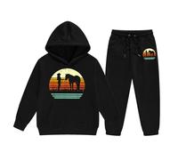 Genérico 2026 Conjunto de Dos Piezas para Niñas Sudadera Capucha y Pantalones Deportivos Estampado Chándal Casual Cómodo Cálido Moderno (Black, 4-5 Years)