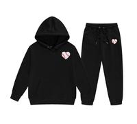 Genérico 2026 Conjunto de Sudadera para Niñas Ropa de Dos Piezas con Capucha y Pantalones Deportivos Manga Larga Atuendo Juvenil de Color Sólido para Pequeñas y (Black, 2-3 Years)